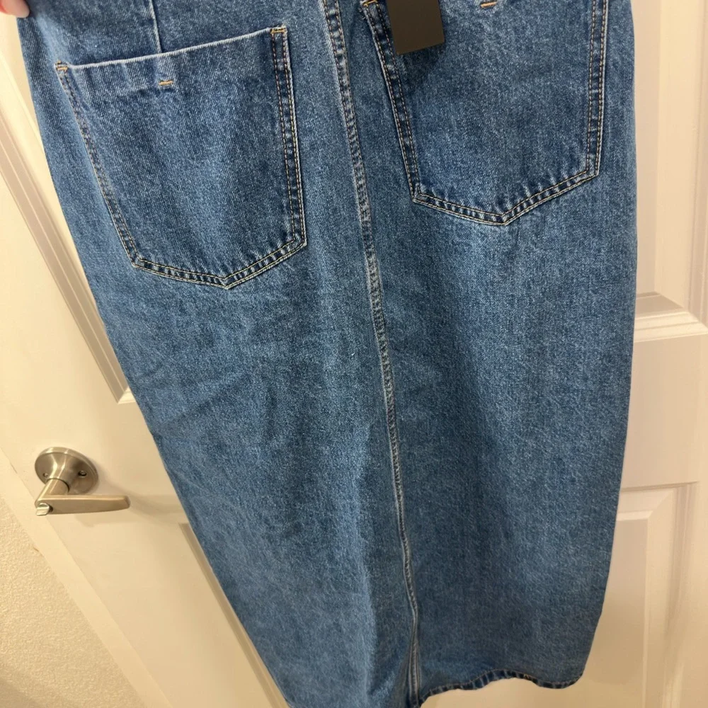 Lulus Asymmetrical Slit Denim Midi Skirt - Picture 5 of 8